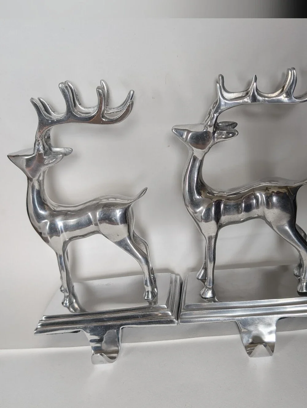 Silver Reindeer Christmas‎ Stocking Holders Weighted Set of 2 Mantel Deer